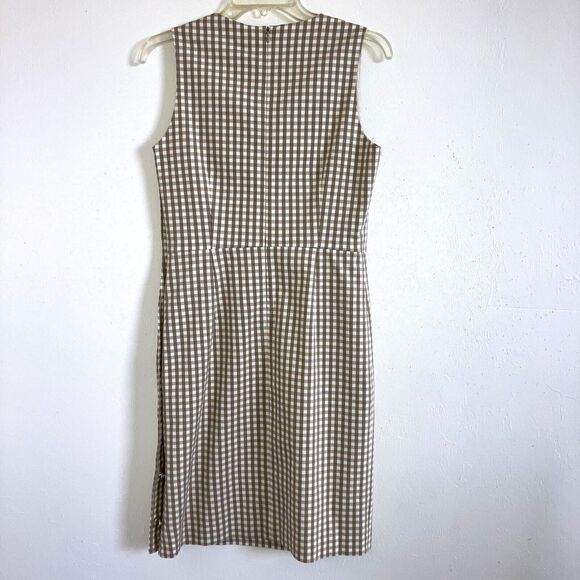 J McLAUGHLIN sz 4 White Tan Paulson Gingham Plaid Sleeveless Button Side Dress - Picture 5 of 8